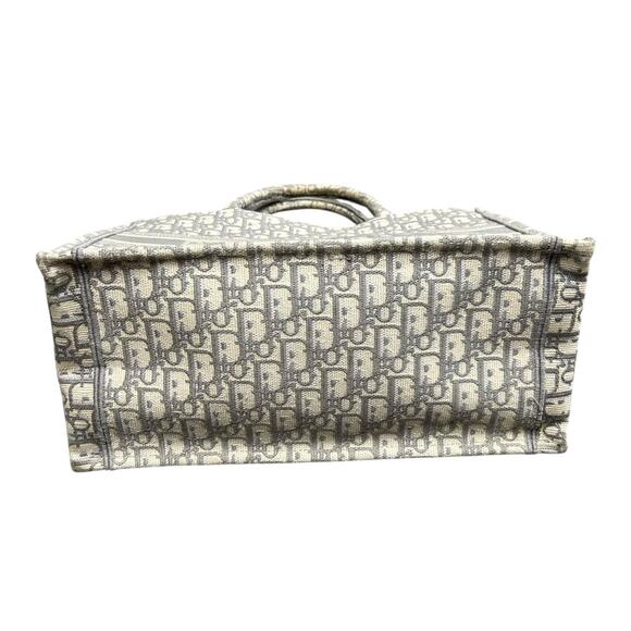 Christian Dior Grey White Oblique Embroidery Double Handle Medium Book Tote - Picture 11 of 12